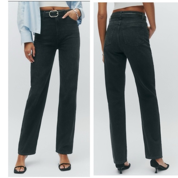 Reformation Abby High Rise Straight Leg Black Denim Jeans color Vans Size 27 - Picture 1 of 10